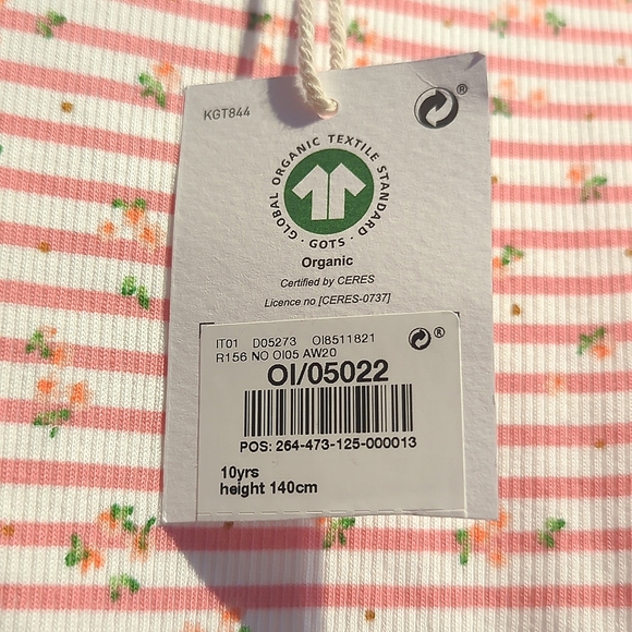 BNWT 10yrs NEXT kids organic cotton striped long sleeve floral stripes top Tee - Picture 6 of 9